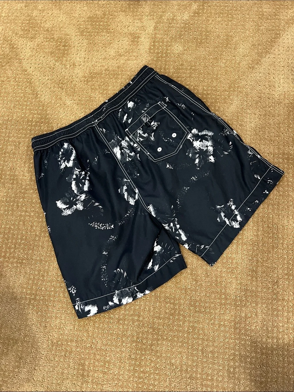 Tommy Bahama Black Swim Trunks with White Floral Print